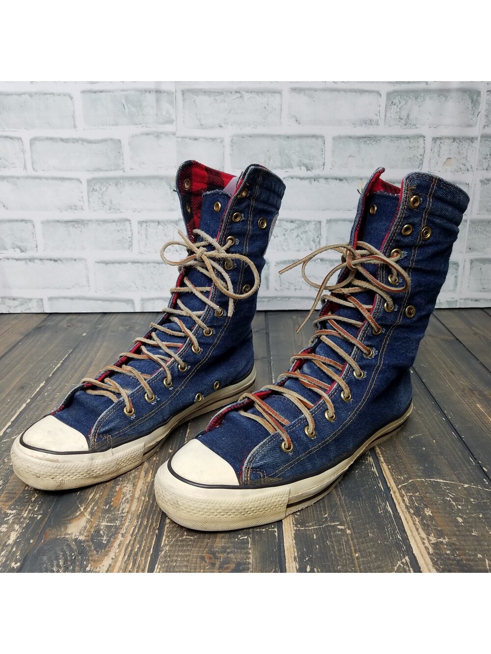 Converse Vintage All Star Fold Down Denim Plaid Shoes Made in USA Men's Size 8